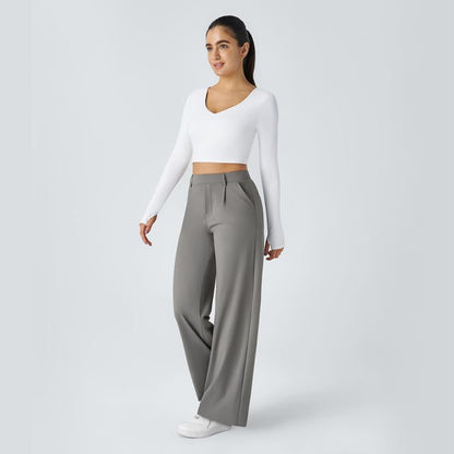 TryHavora Flex High Waisted Plicated Side Pocket Straight Leg Work Pants