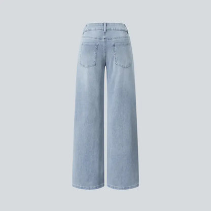 TryHavora Flex Asymmetric Low Rise Zipper Pockets Baggy Wide Leg Washed Casual Jeans