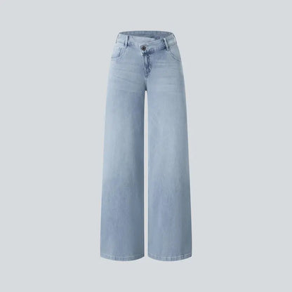 TryHavora Flex Asymmetric Low Rise Zipper Pockets Baggy Wide Leg Washed Casual Jeans