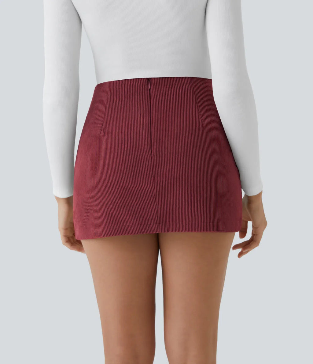 High-Waisted 2-in-1 A-Line Mini Corduroy Skirt with Shorts